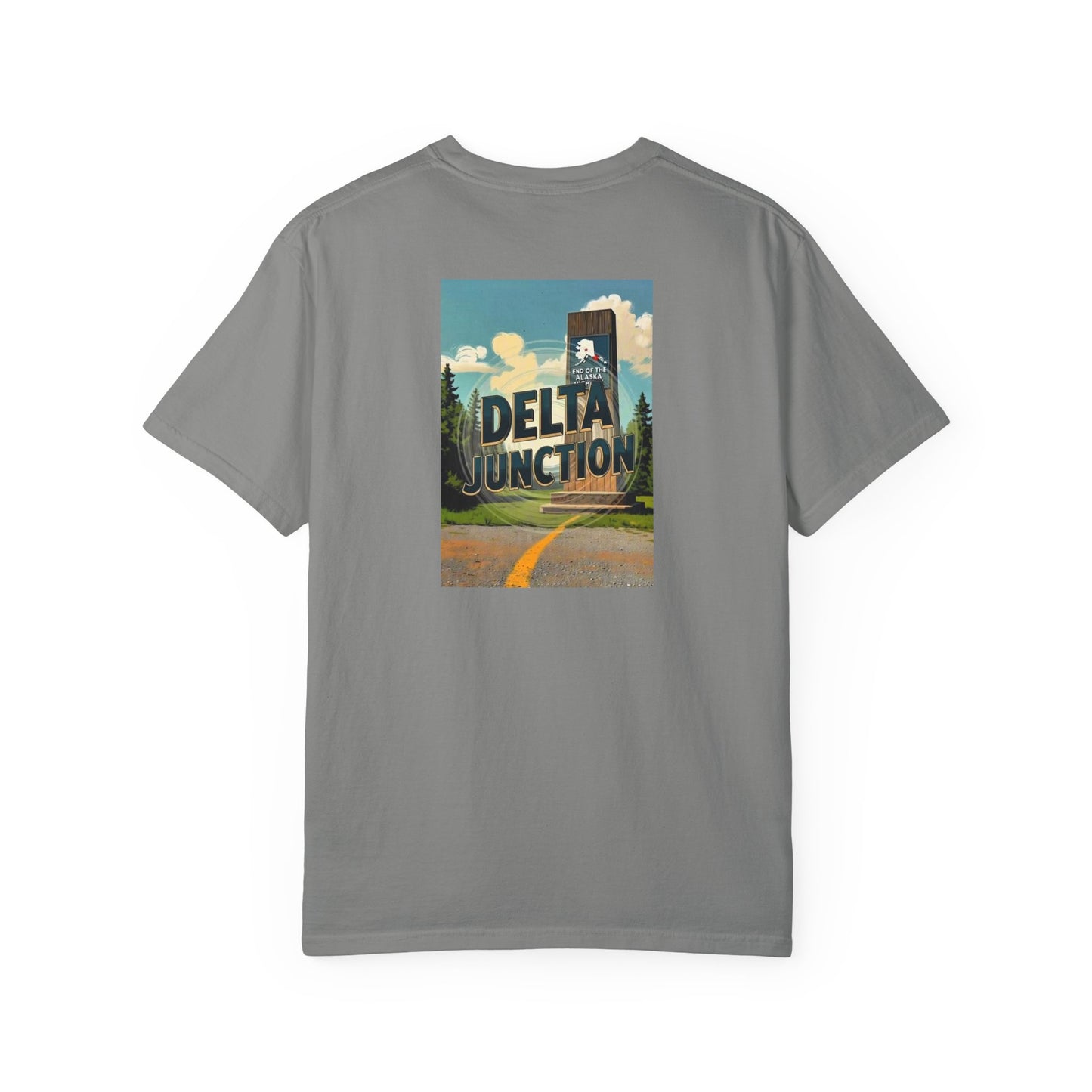 Delta Junction Alaska Vintage Retro Back Printed Art Series Cotton Tee - Black Logo