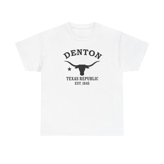 Denton Texas Vintage Retro Unisex Heavy Cotton Tee - Black Logo