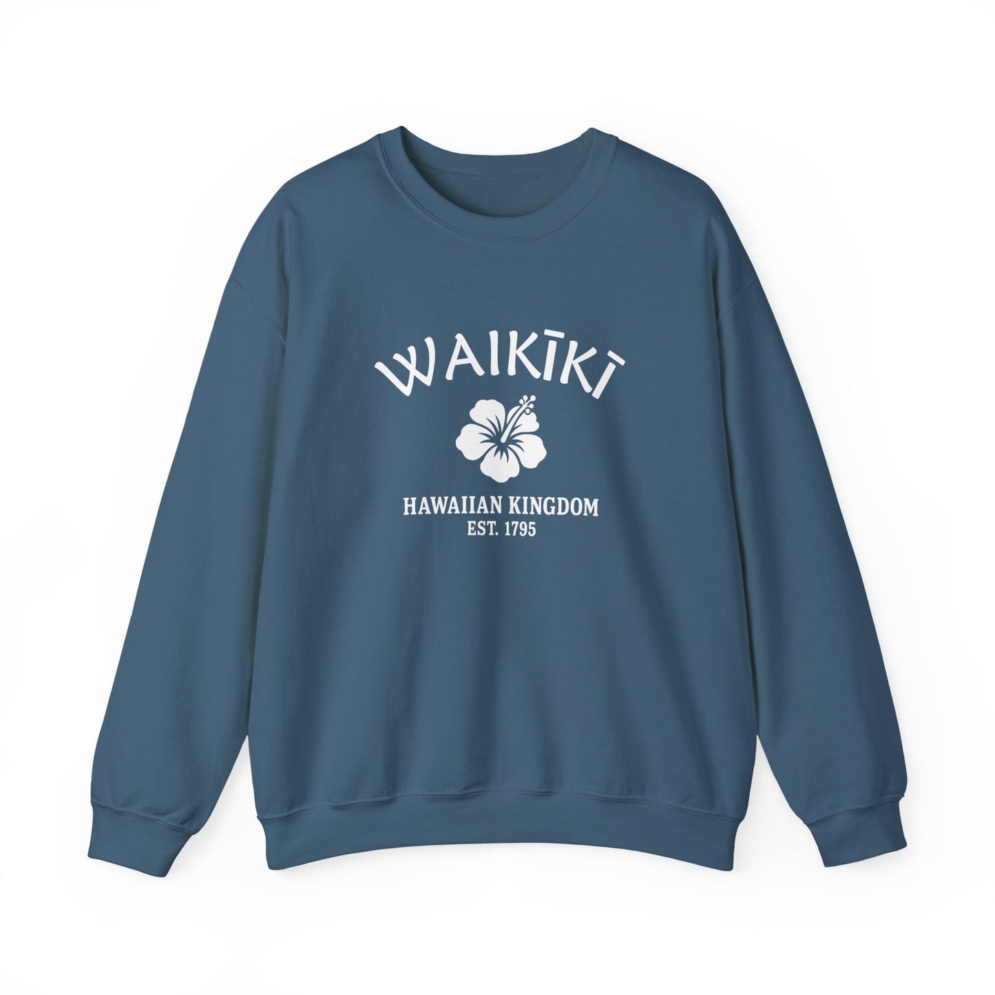 Waikiki Hawaii Vintage Retro Unisex Heavy Crewneck Sweatshirt - White Logo