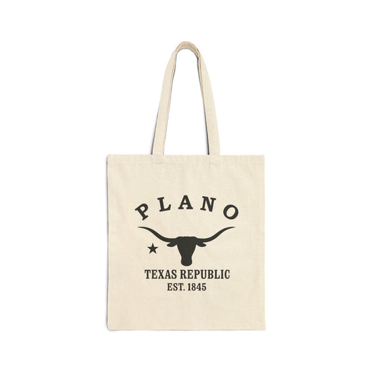 Plano Texas Vintage Retro Cotton Canvas Tote Bag - Black Logo