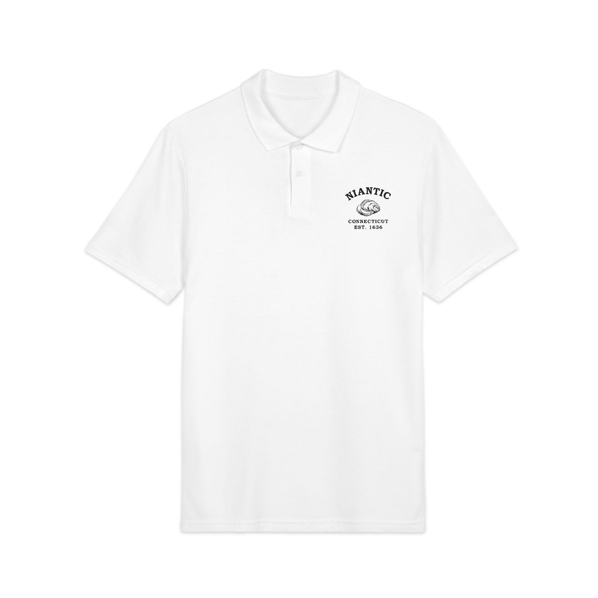 Niantic Connecticut Vintage Retro Unisex Embroidered Cotton Polo, Sport Grey, Black Logo, Merlin Classics