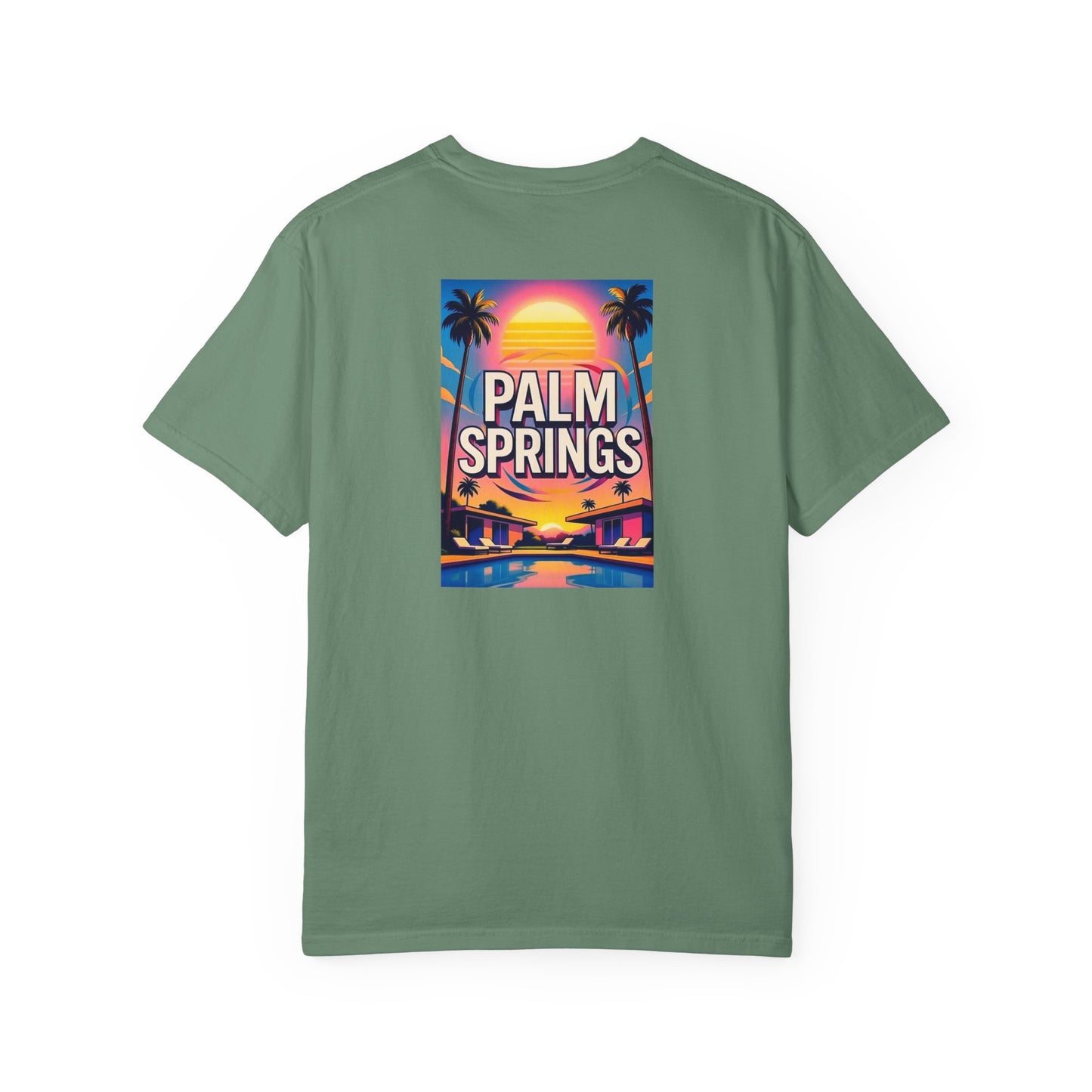 Palm Springs California Vintage Retro Back Printed Art Series Cotton Tee - Black Logo