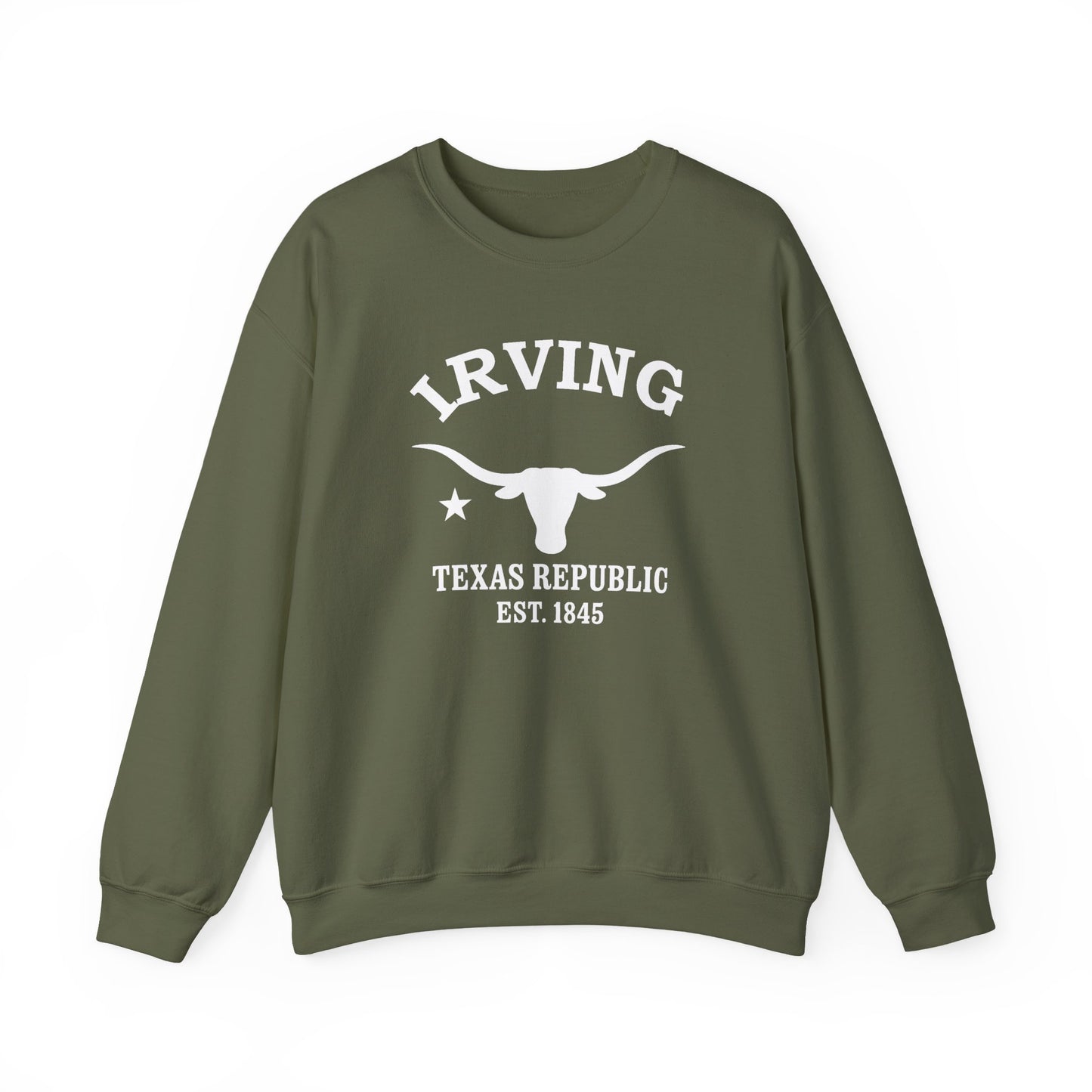 Irving Texas Vintage Retro Unisex Heavy Crewneck Sweatshirt - White Logo