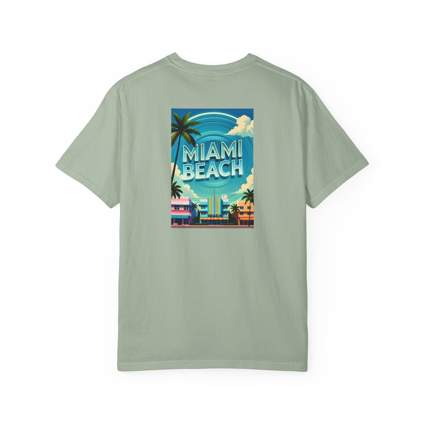 Miami Beach Florida Vintage Retro Back Printed Art Series Cotton Tee - Black Logo