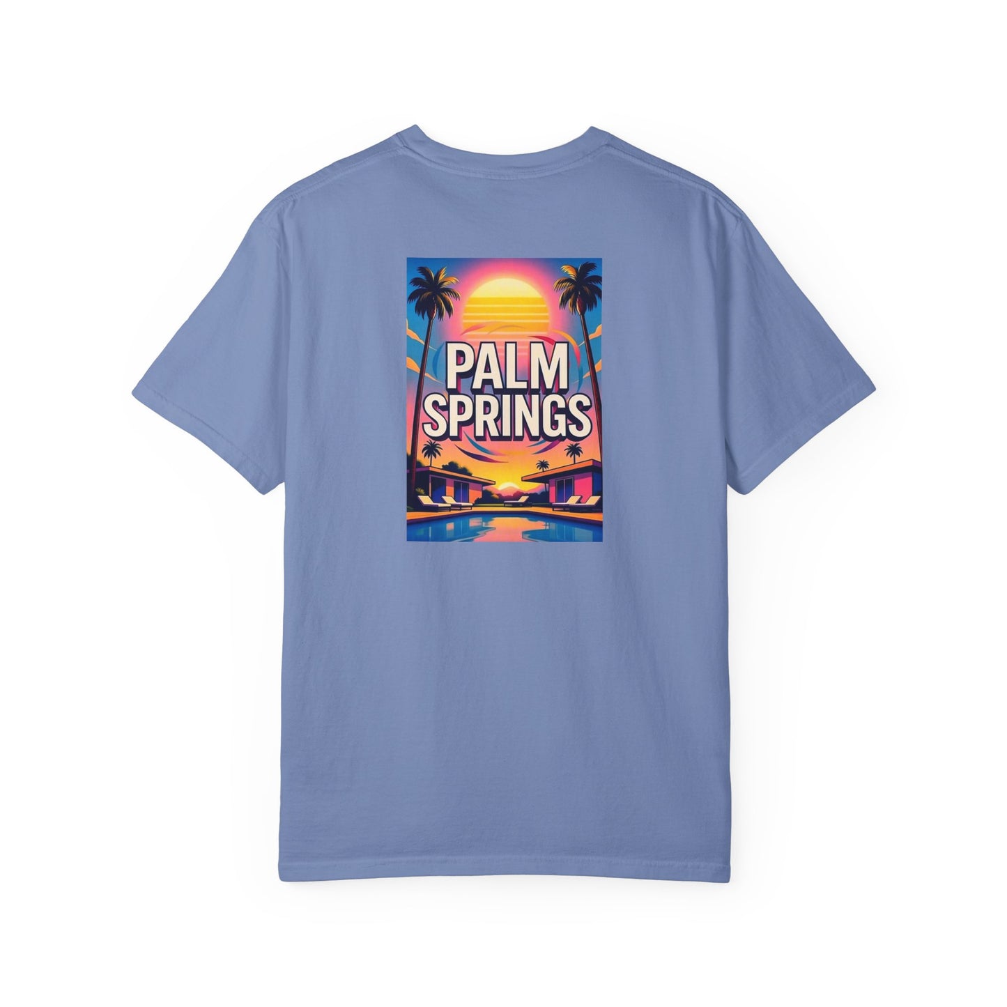 Palm Springs California Vintage Retro Back Printed Art Series Cotton Tee - Black Logo