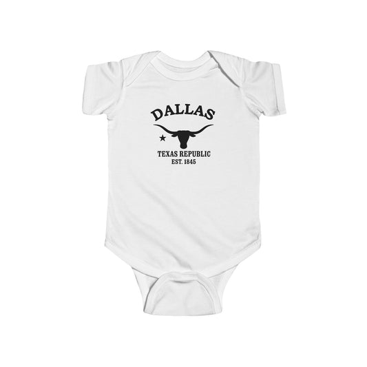 Dallas Texas Vintage Retro Cotton Jersey Baby Bodysuit - Black Logo