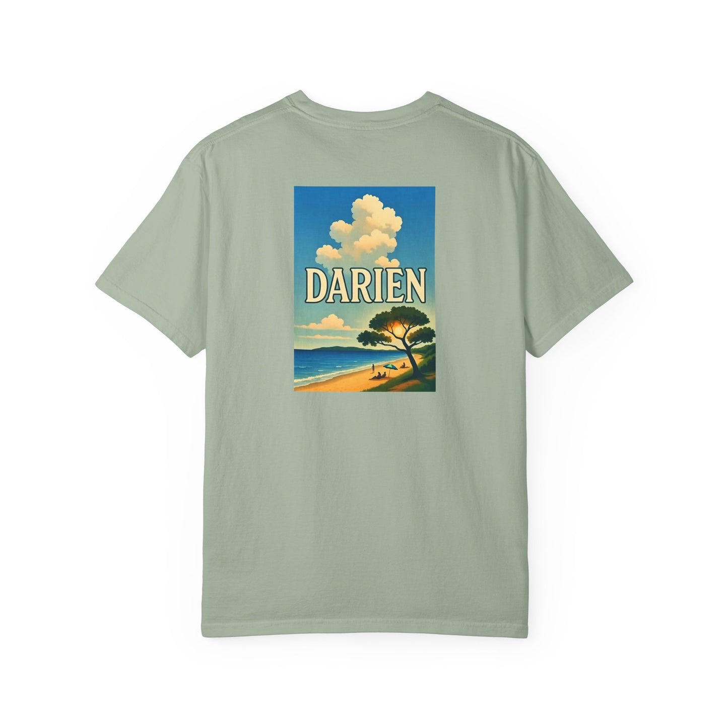 Darien Connecticut Vintage Retro Back Printed Art Series Cotton Tee - Black Logo