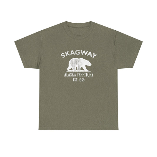 Skagway Alaska Vintage Retro Unisex Heavy Cotton Tee - White Logo