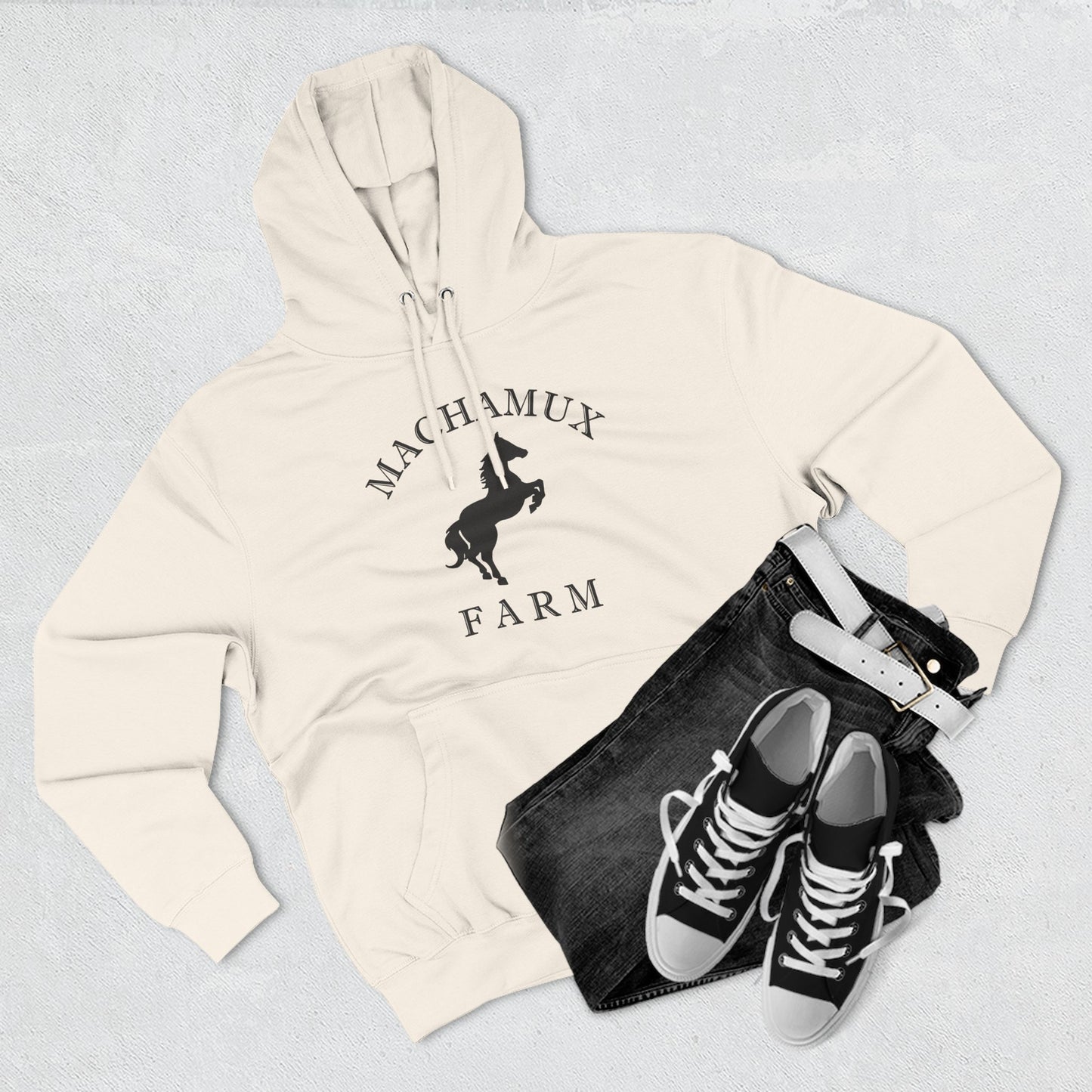 Machamux Farm Vintage Retro Unisex Heavy Cotton Hoodie - Black Logo