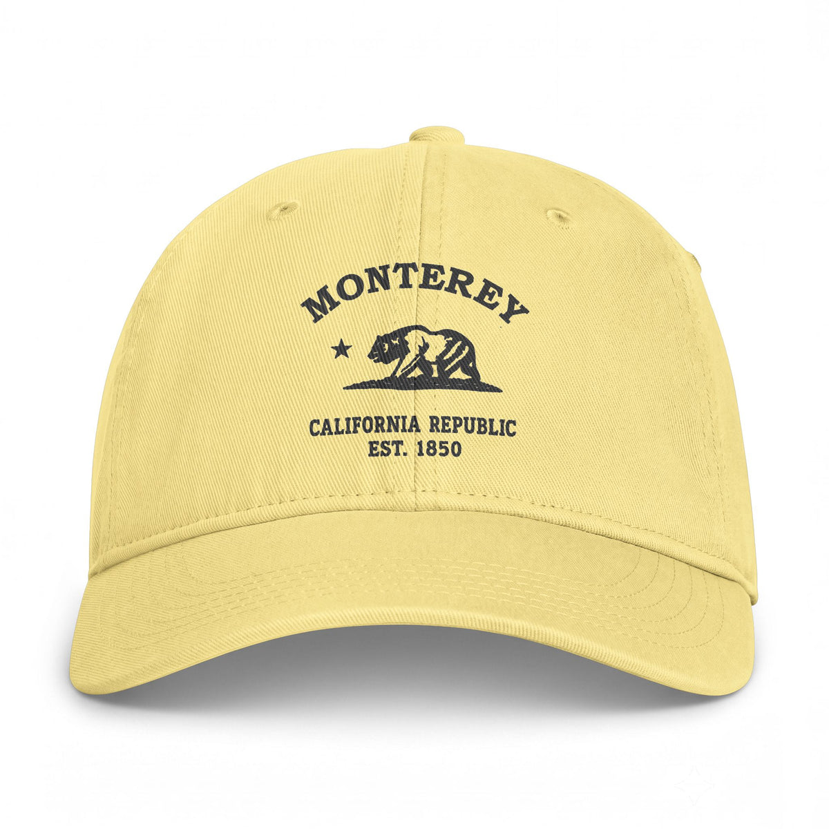 Monterey California Retro Vintage Washed Cap, Butter, Charcoal Logo