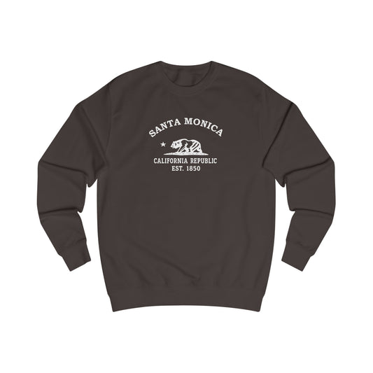 Santa Monica California Vintage Retro Premium Crewneck Sweatshirt - White Logo - Bottle Green