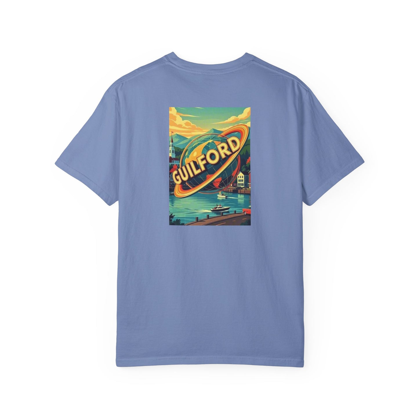 Guilford Connecticut Vintage Retro Back Printed Art Series Cotton Tee - Black Logo