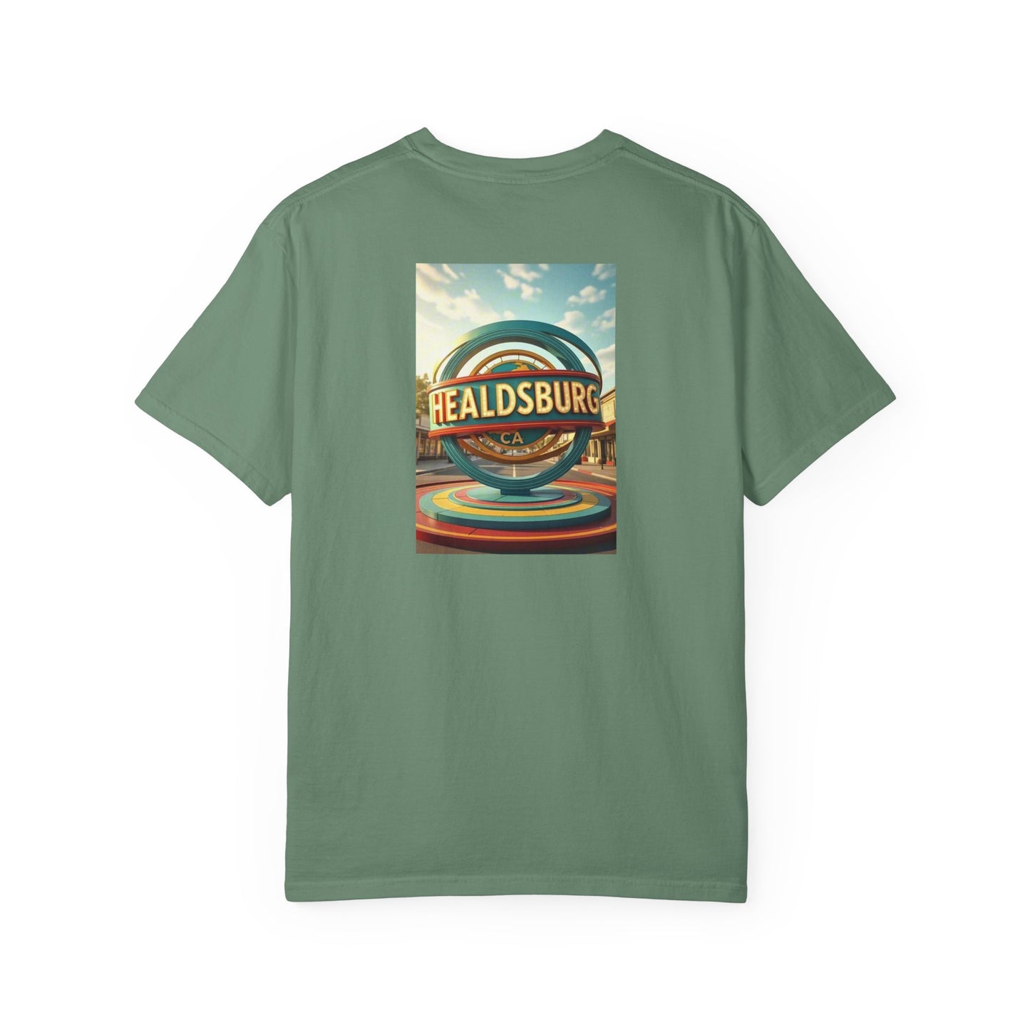 Healdsburg California Vintage Retro Back Printed Art Series Cotton Tee - Black Logo