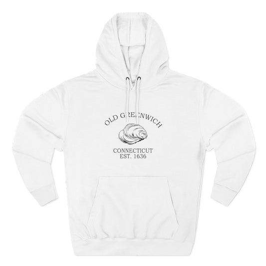 Old Greenwich Connecticut Vintage Retro Unisex Heavy Cotton Hoodie - Black Logo