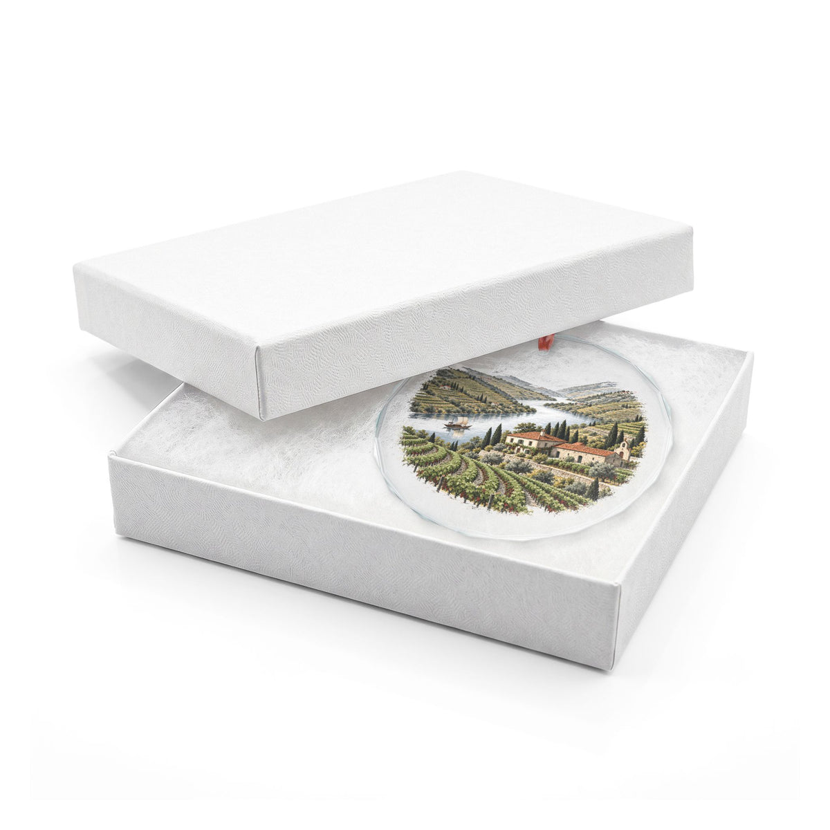 Douro Valley Portugal Crystal Holiday Ornament in White Gift Box, Quinta and Vineyards