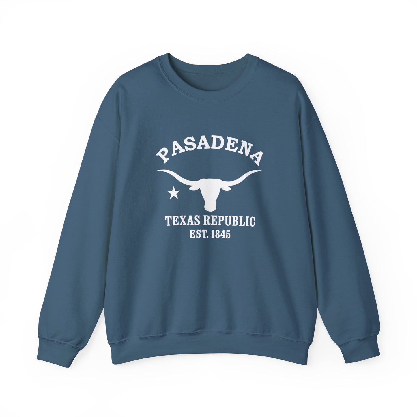 Pasadena Texas Vintage Retro Unisex Heavy Crewneck Sweatshirt - White Logo