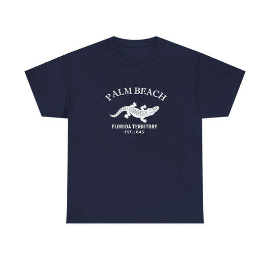 Palm Beach Florida Vintage Style Unisex Heavy Cotton Tee - White Retro Alligator Logo, Navy