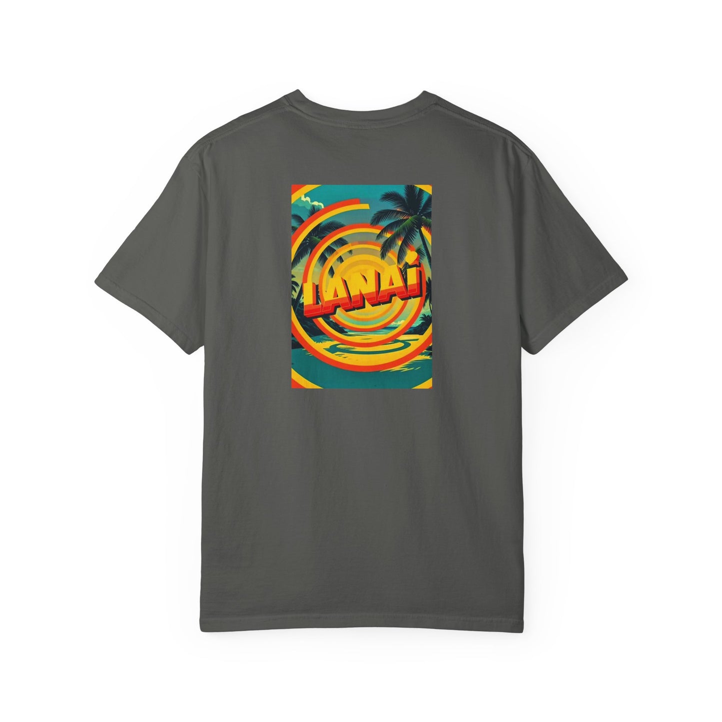 Lanai Hawaii Vintage Retro Back Printed Art Series Cotton Tee - Black Logo