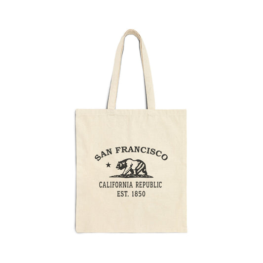 San Francisco California Vintage Retro Cotton Canvas Tote Bag - Black Logo