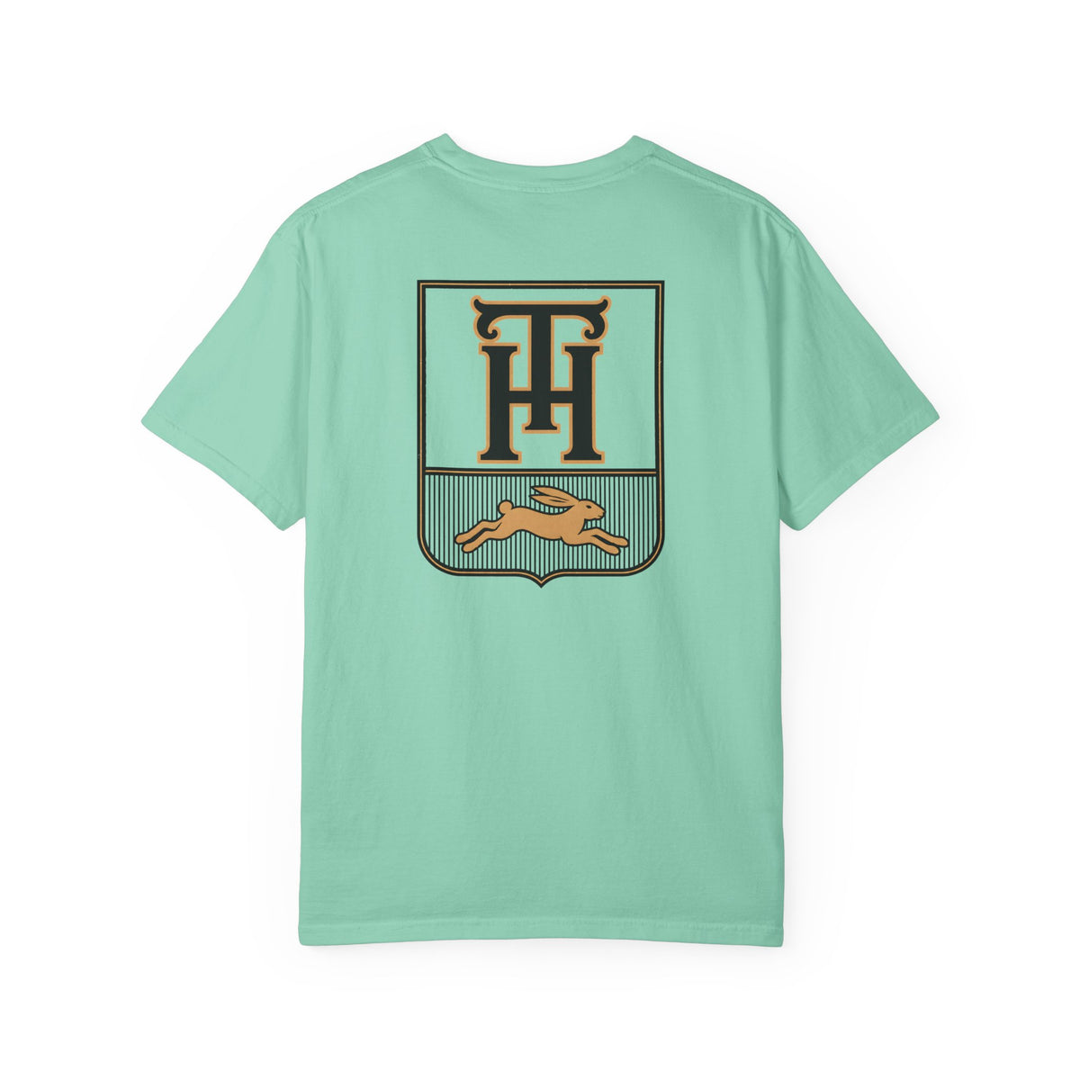 Island Reef Team Haas Tee with TH Family Crest and Leaping Hare Seal, Comfort Colors 1717