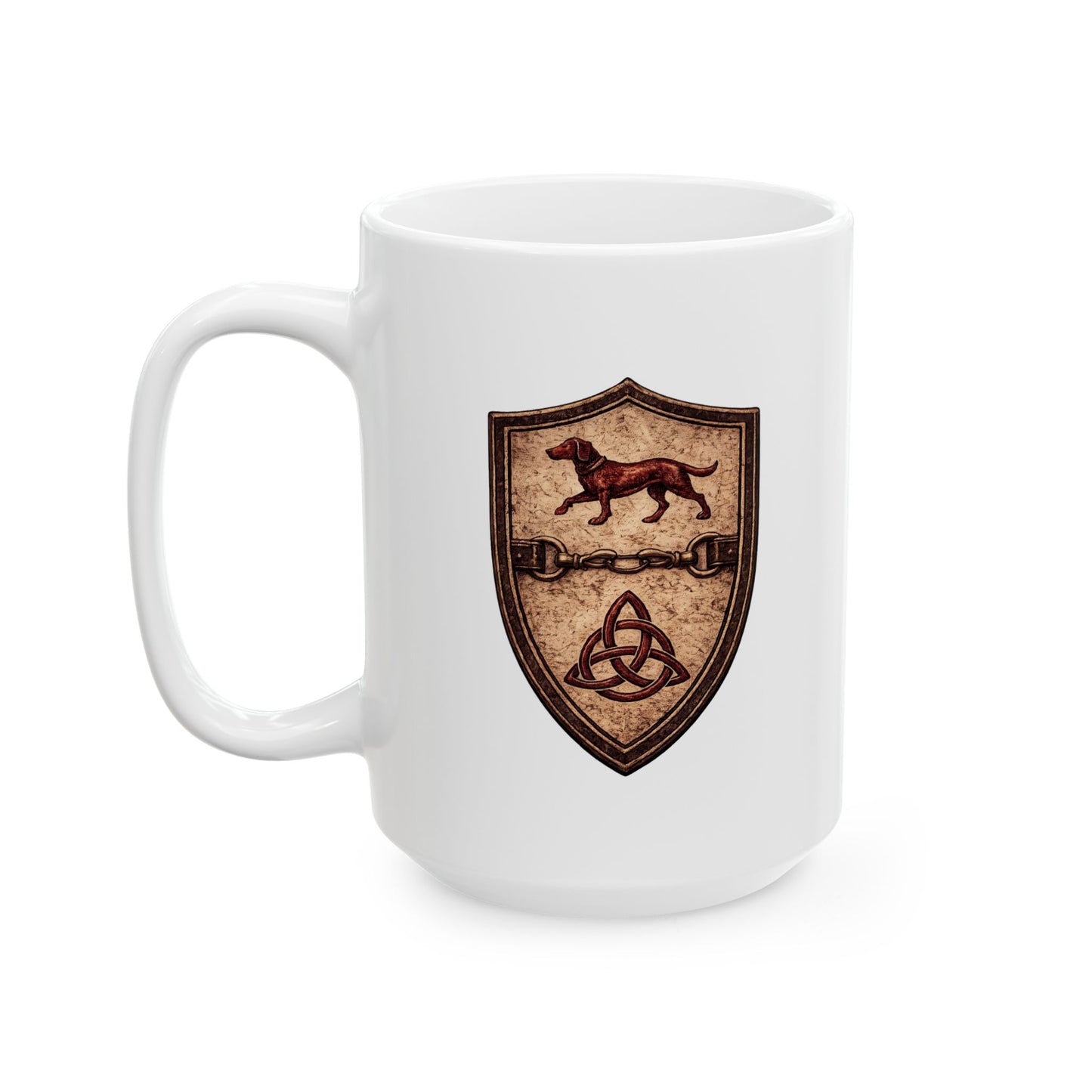 №108 Knight Crest Ceramic Mug · Live Your Best Knight · Temperantia Fiducia Perseverantia