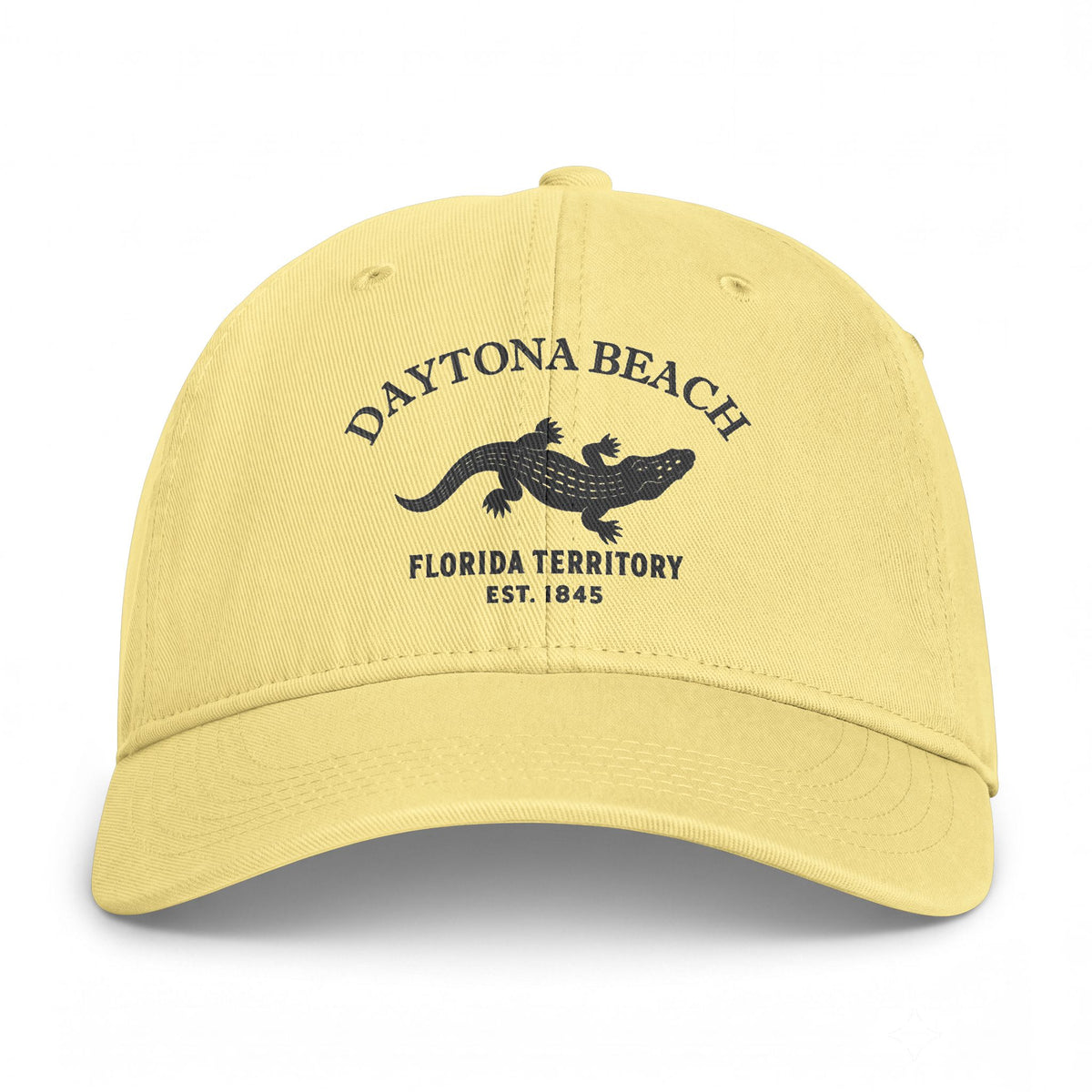 Daytona Beach Florida Retro Vintage Washed Cap in Butter, Charcoal Printed Town Logo