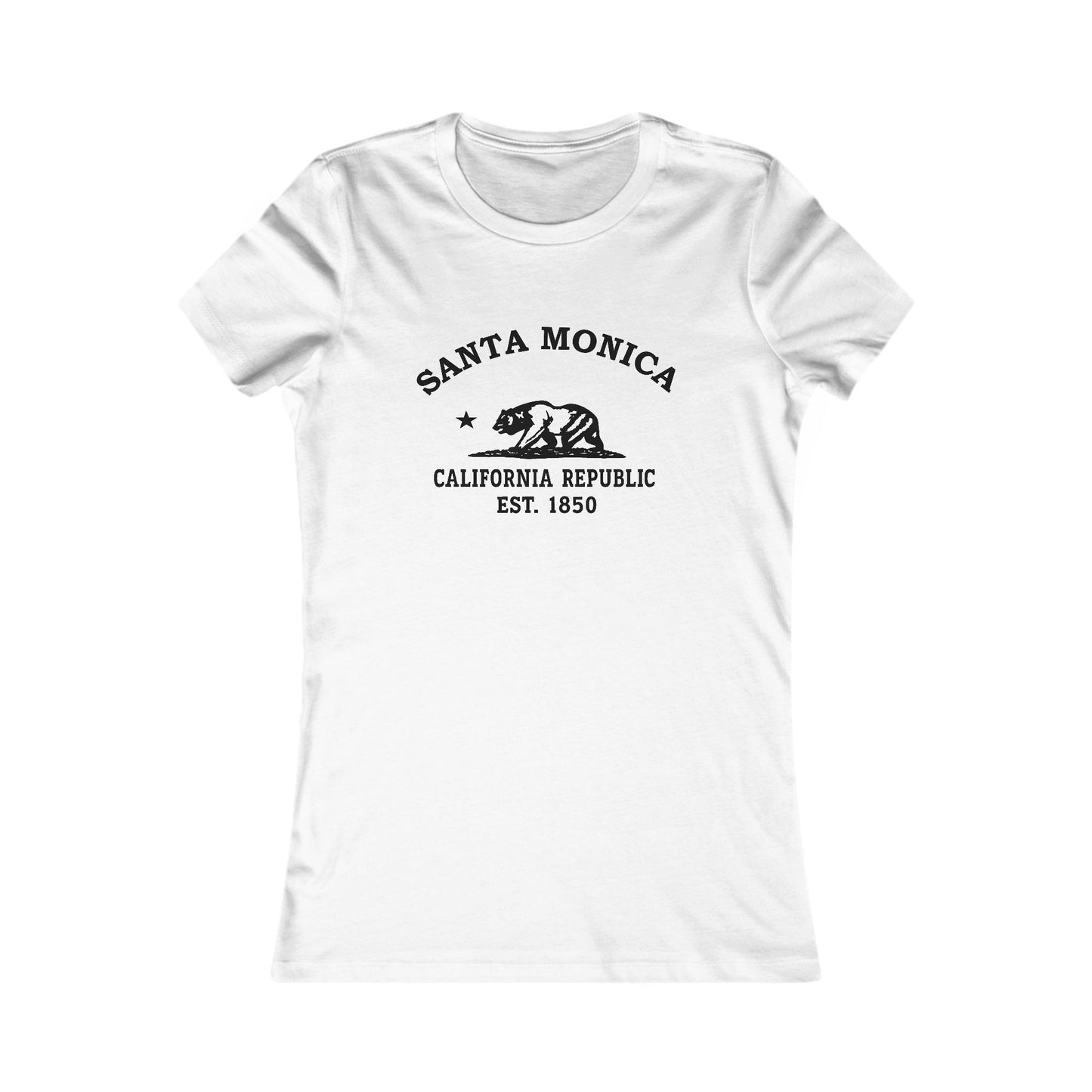 Santa Monica California Vintage Retro Womens Fitted Ringspun Cotton Tee - Black Logo