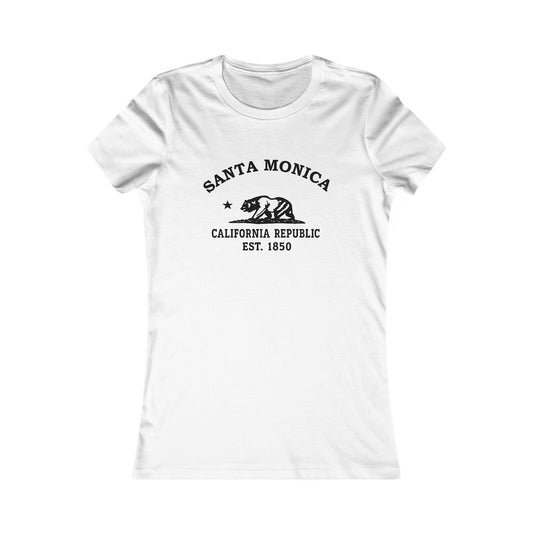 Santa Monica California Vintage Retro Womens Fitted Ringspun Cotton Tee - Black Logo