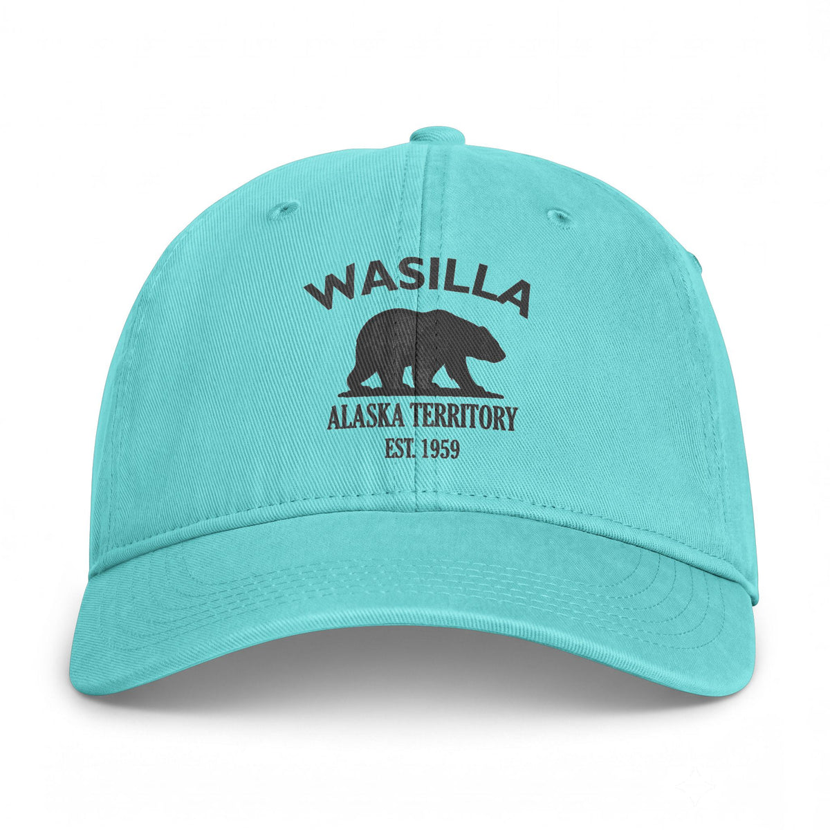 Wasilla Alaska Distressed Cotton Cap - Charcoal Print Logo