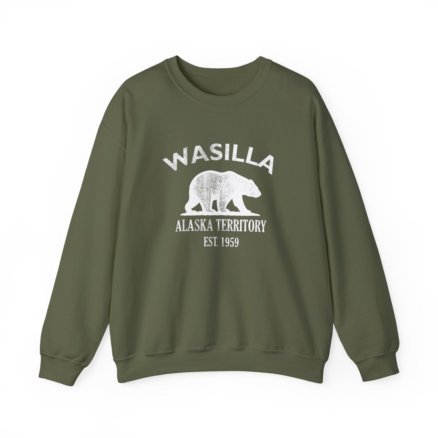 Wasilla Alaska Vintage Retro Unisex Heavy Crewneck Sweatshirt - White Logo