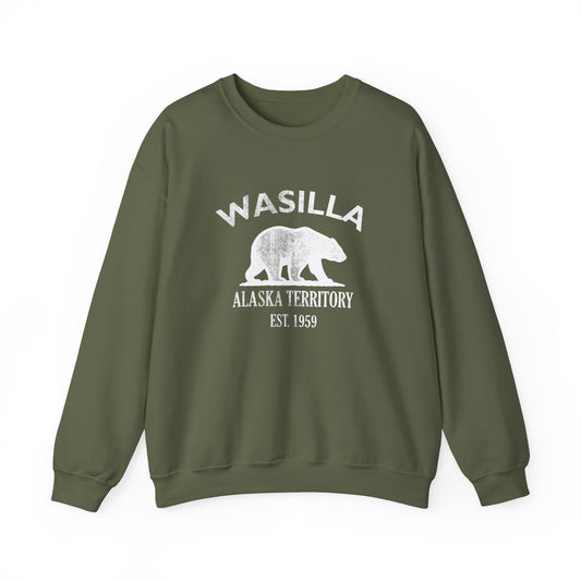 Wasilla Alaska Vintage Retro Unisex Heavy Crewneck Sweatshirt - White Logo
