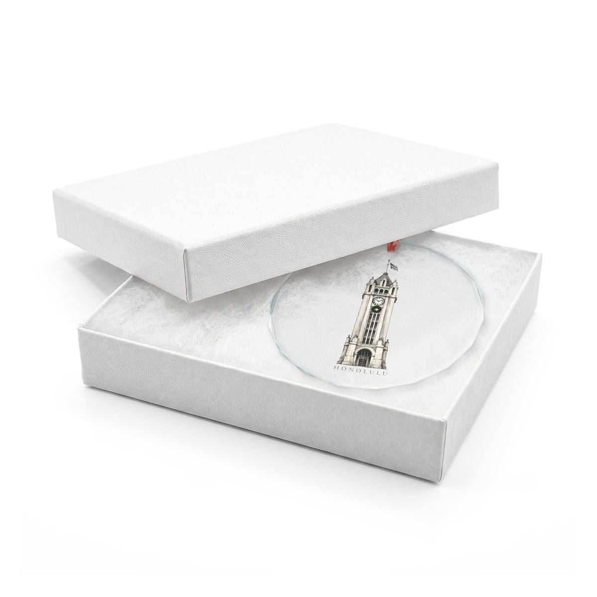 Honolulu Hawaii Crystal Ornament in a White Gift Box, Aloha Tower
