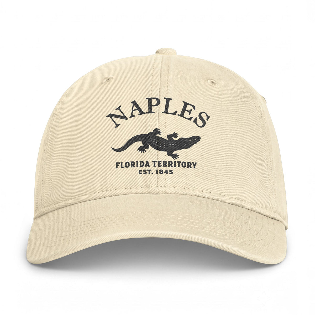 Naples Florida Retro Vintage Washed Cap in Ivory, Charcoal Printed Town Logo
