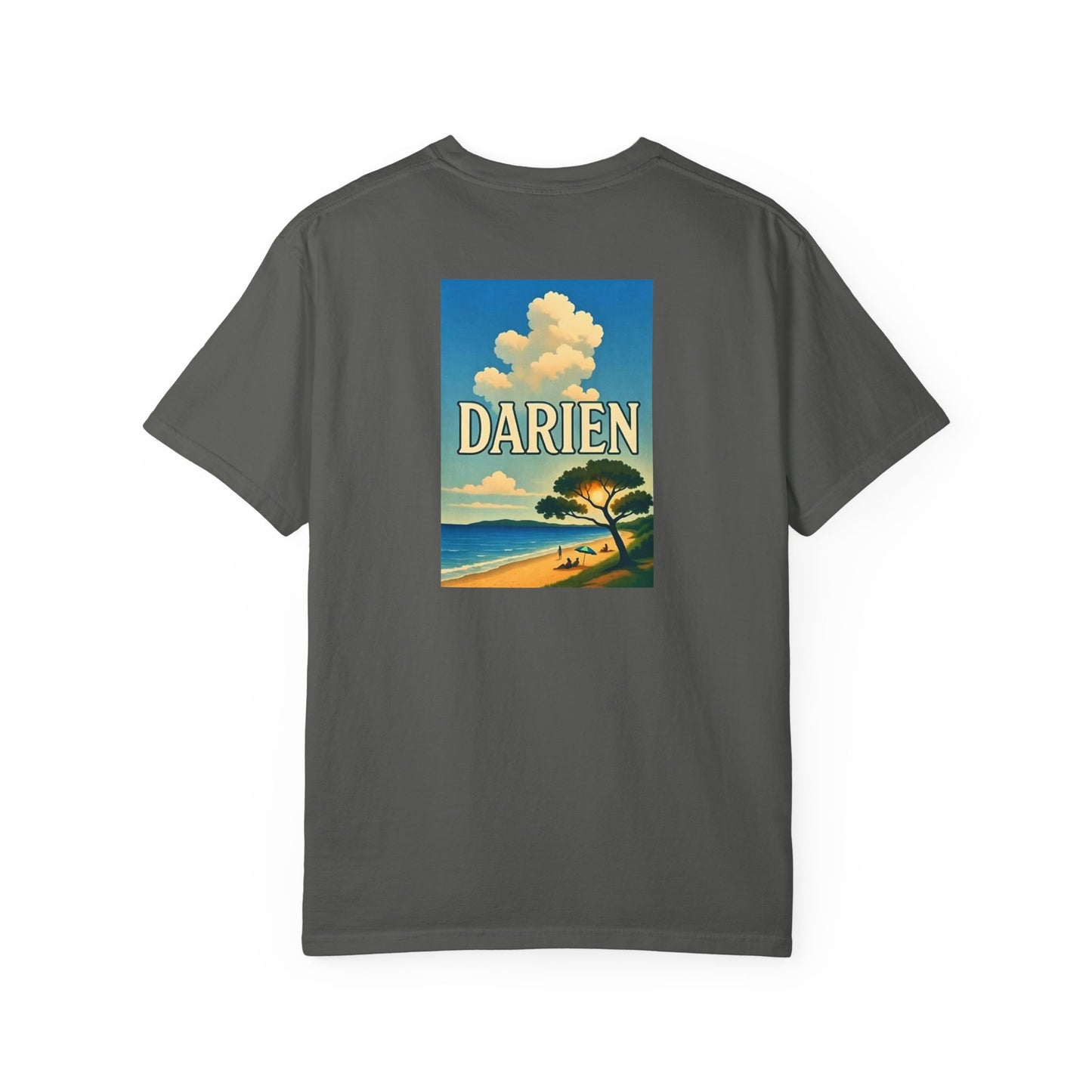 Darien Connecticut Vintage Retro Back Printed Art Series Cotton Tee - Black Logo