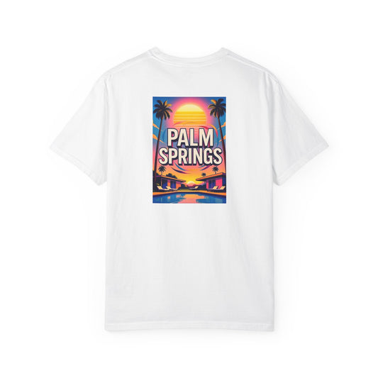 Palm Springs California Vintage Retro Back Printed Art Series Cotton Tee - Black Logo