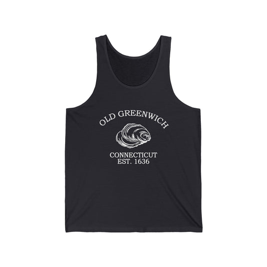 Old Greenwich Connecticut Vintage Retro Unisex Cotton Jersey Tank Top - White Logo