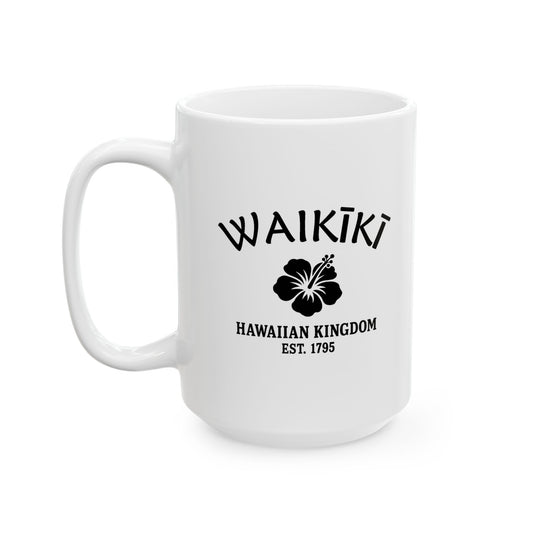 Waikiki Hawaii Vintage Retro Ceramic Mug - Black Logo