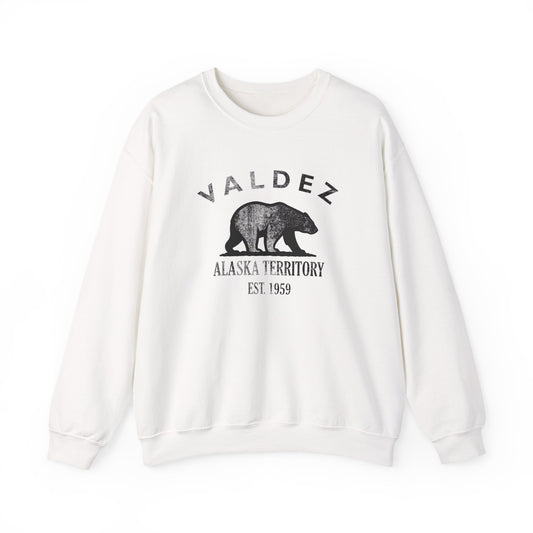 Valdez Alaska Vintage Retro Unisex Heavy Crewneck Sweatshirt - Black Logo