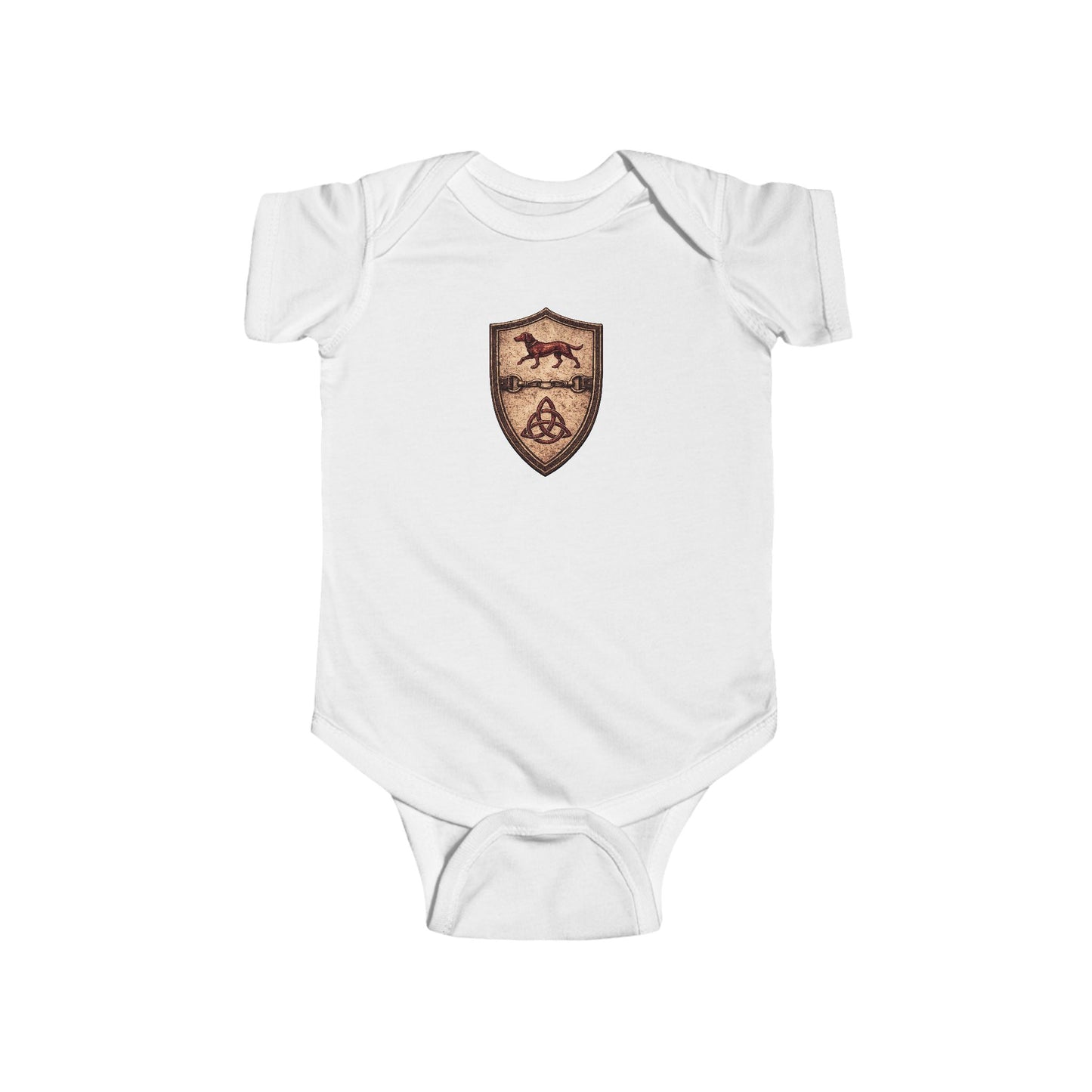 №108 Little Knight Baby Bodysuit · Live Your Best Knight · Temperantia Fiducia Perseverantia