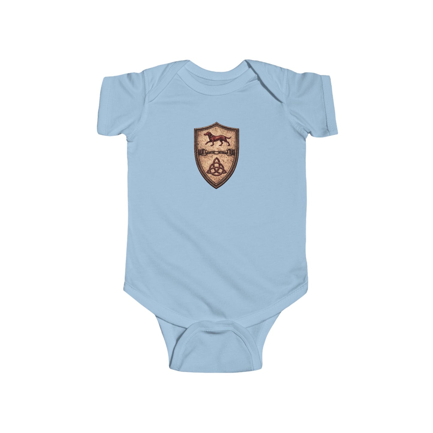 №108 Little Knight Baby Bodysuit · Live Your Best Knight · Temperantia Fiducia Perseverantia