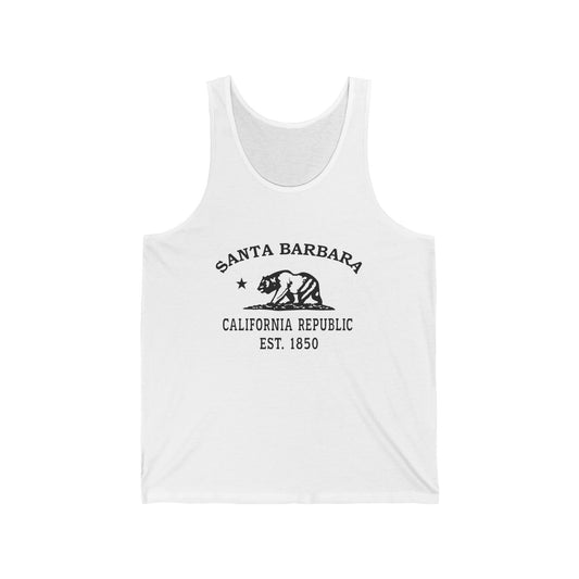 Santa Barbara California Unisex Cotton Jersey Tank Top - Black Logo