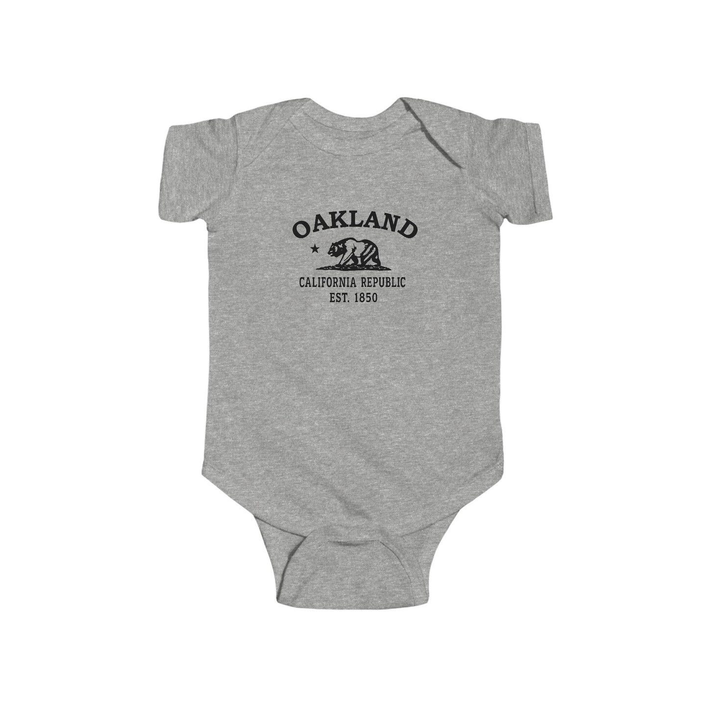 Oakland California Cottton Jersey Baby Bodysuit - Black Logo