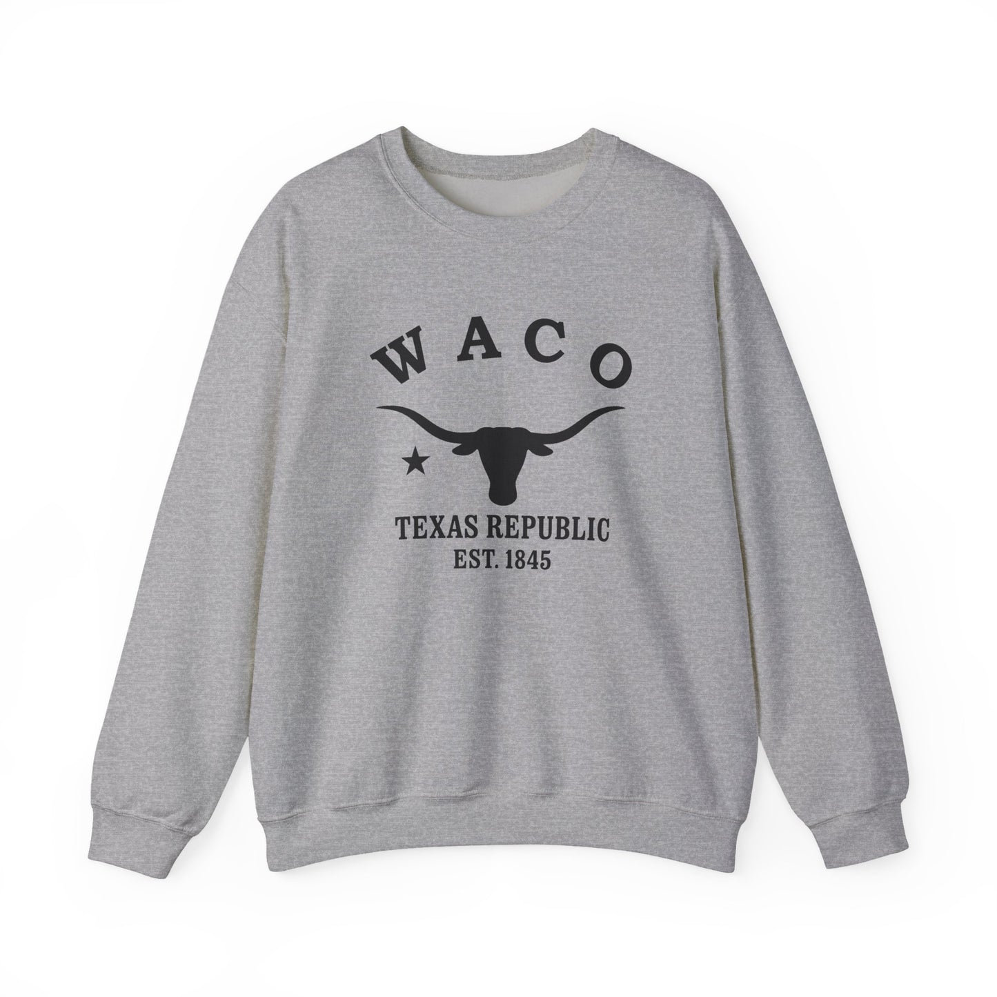 Waco Texas Vintage Retro Unisex Heavy Crewneck Sweatshirt - Black Logo