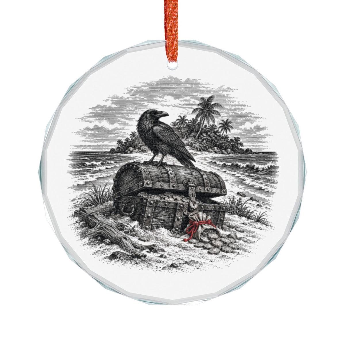 Milford Connecticut Holiday Ornament, Captain Kidd's Chest, Crystal Glass Ornament Hanging on White