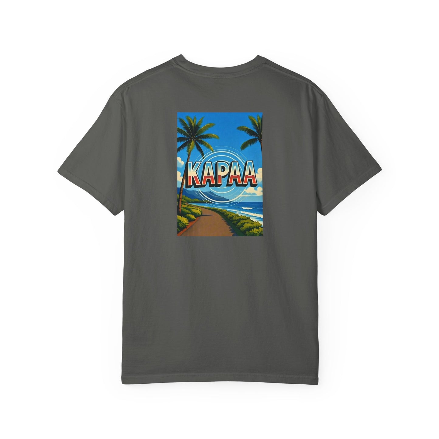Kapaa Hawaii Vintage Retro Back Printed Art Series Cotton Tee - Black Logo