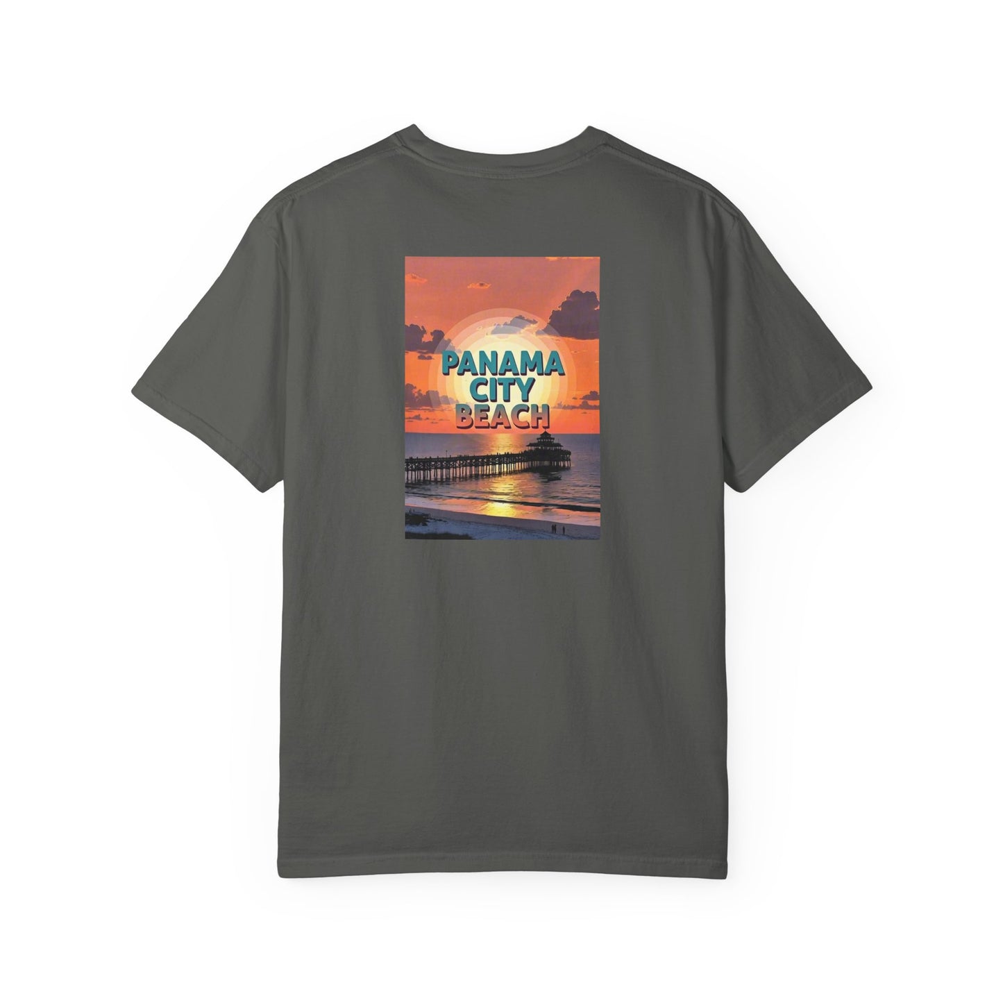 Panama City Beach Florida Vintage Retro Back Printed Art Series Cotton Tee - Black Logo