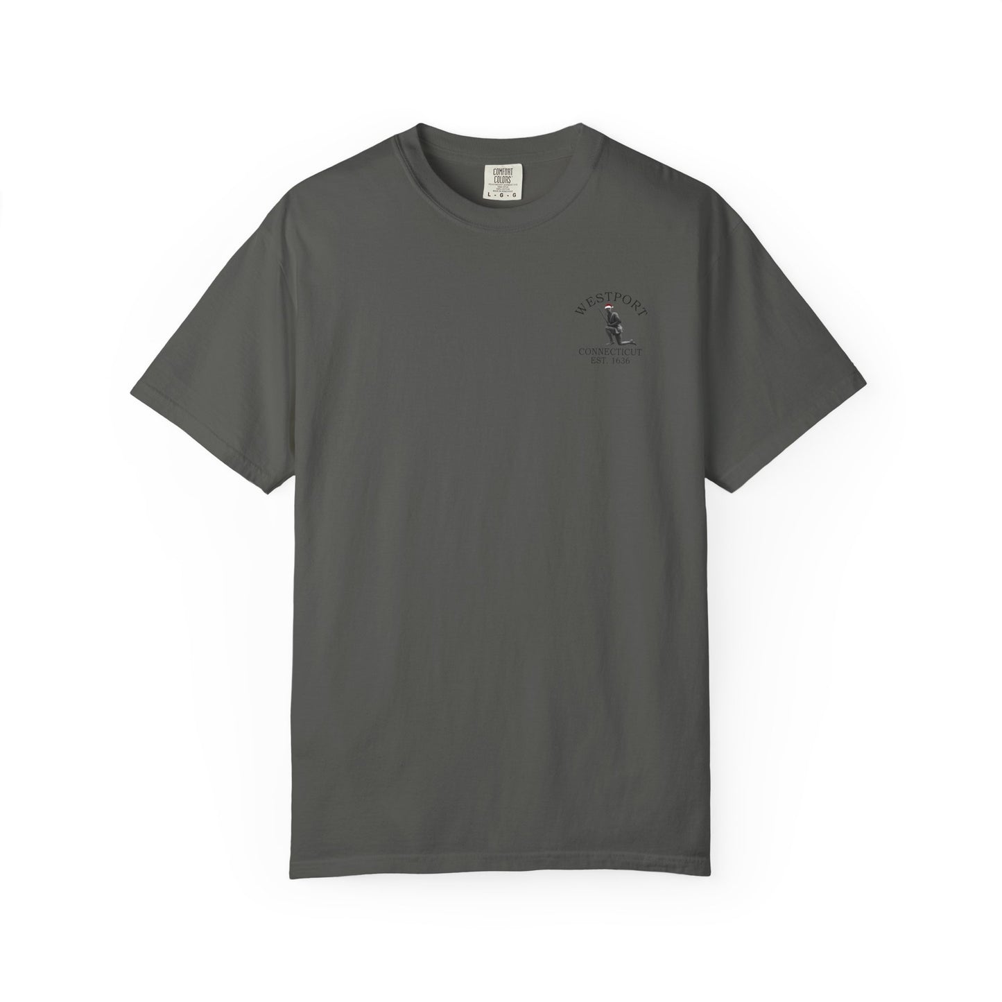 Rowayton Connecticut Vintage Retro Minuteman Holiday Cotton Tee - Black Logo - Seafoam