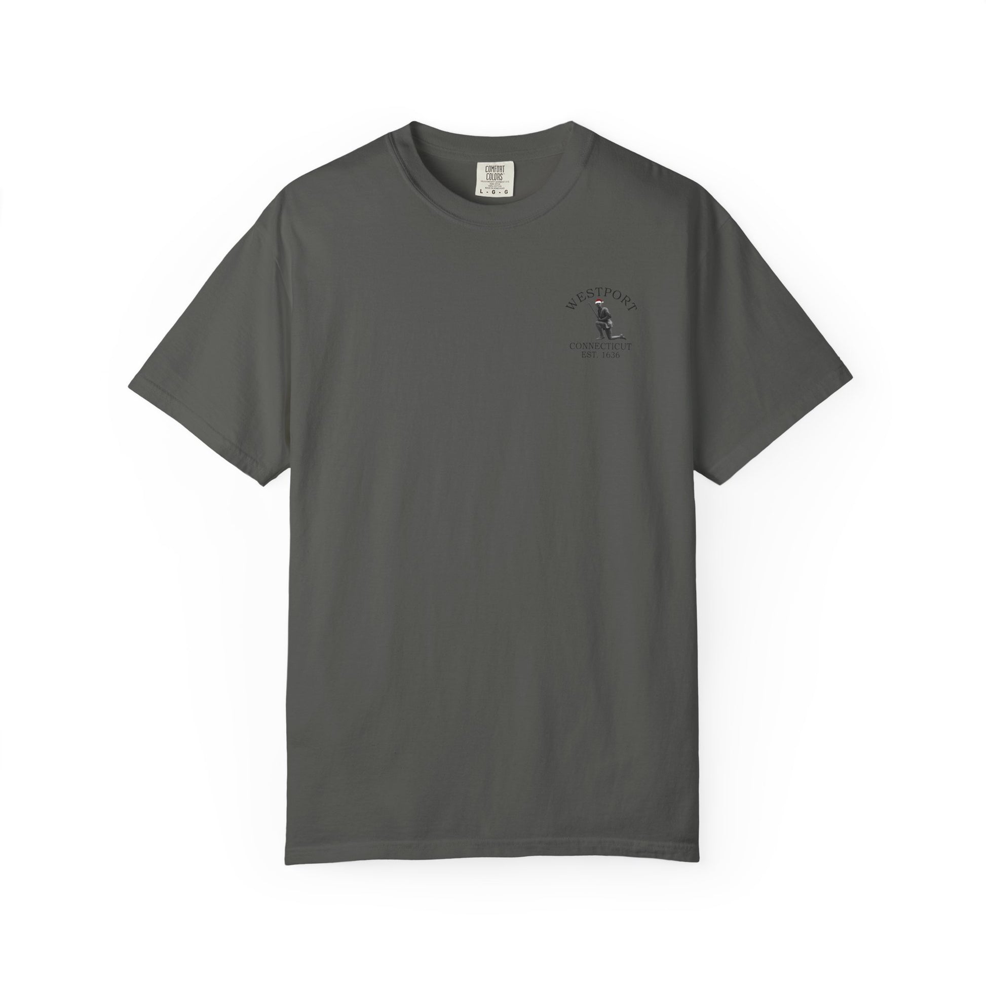 Rowayton Connecticut Vintage Retro Minuteman Holiday Cotton Tee - Black Logo - Seafoam