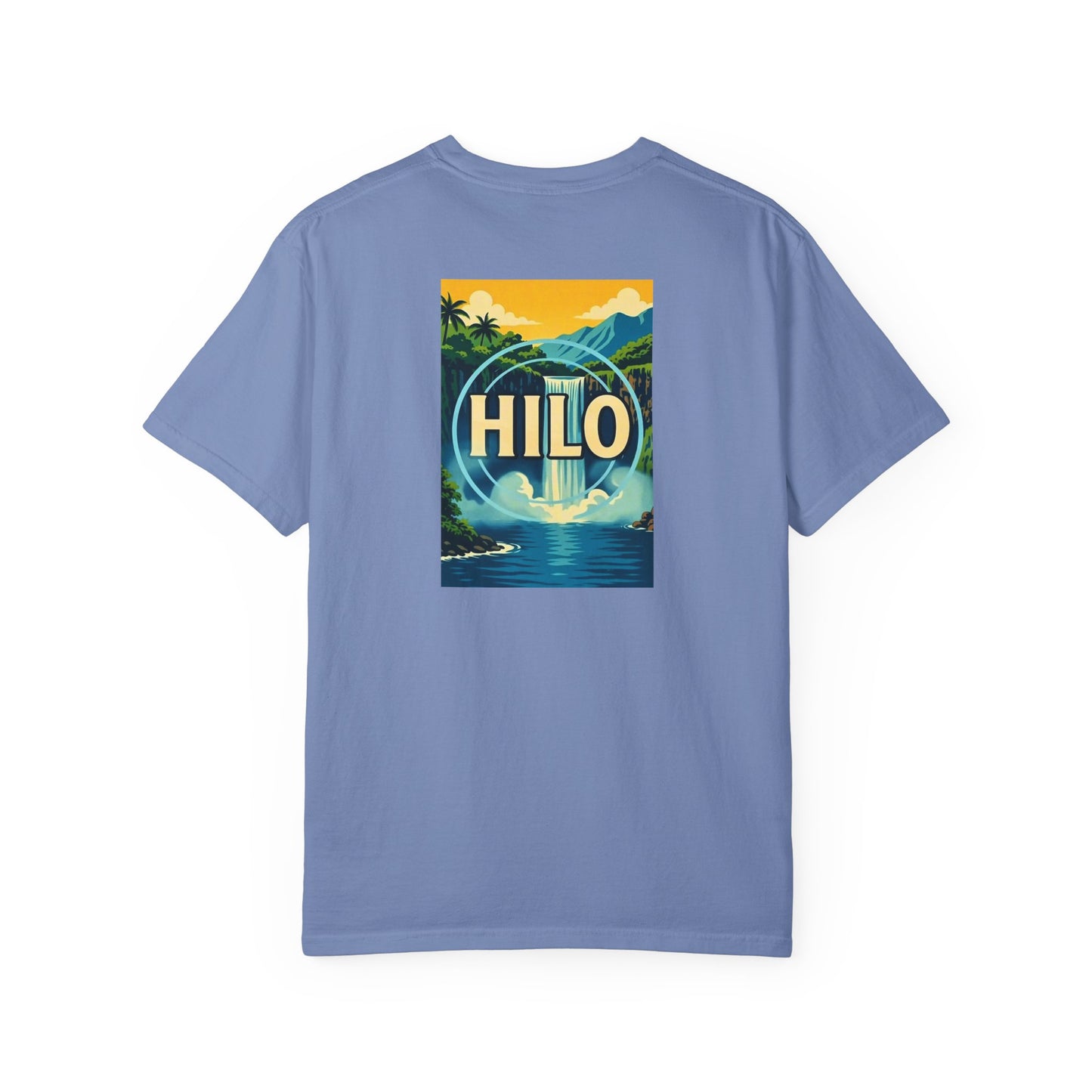 Hilo Hawaii Vintage Retro Back Printed Art Series Cotton Tee - Black Logo
