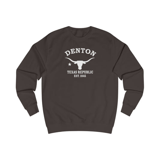 Denton Texas Vintage Retro Premium Crewneck Sweatshirt - White Logo - Bottle Green